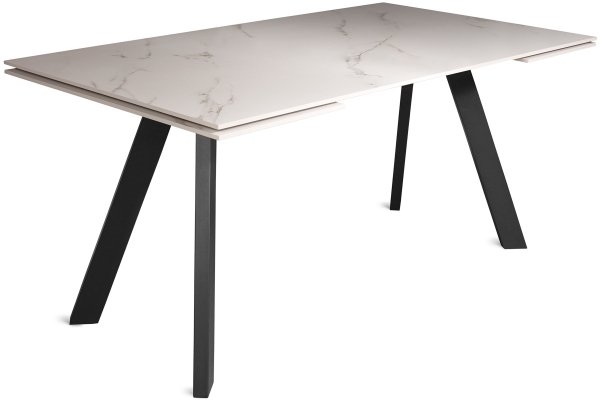 Стол обеденный LUCIEN MR 160(+40+40)X90 черный металл/керамика белый мрамор